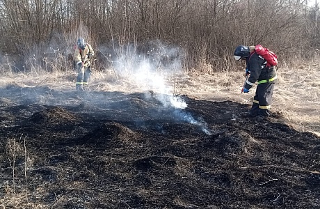 Пожарные потушили горящую траву в рп Чаадаевка Пожарные потушили горящую траву в рп Чаадаевка